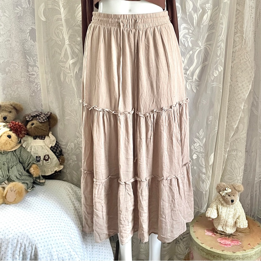 Passport Tan Tiered Midi Skirt